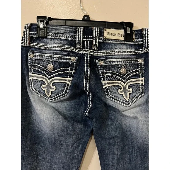 Rock Revival Lonnie Easy Boot Jeans Lonnie 28x32 Dark Wash Embellished Pockets - Picture 5 of 9